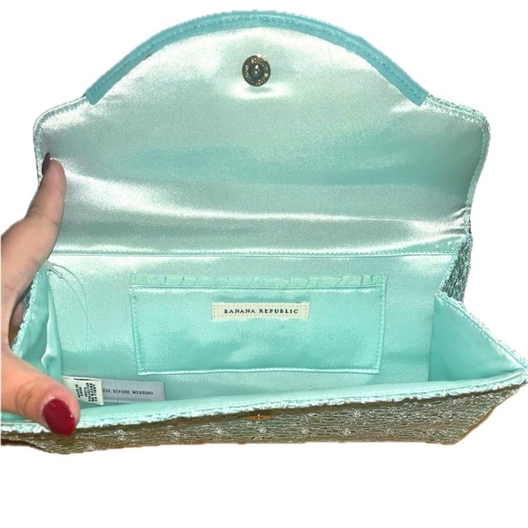 Banana Republic Light Blue Leather Envelope Trim Lace Clutch - Picture 3 of 11